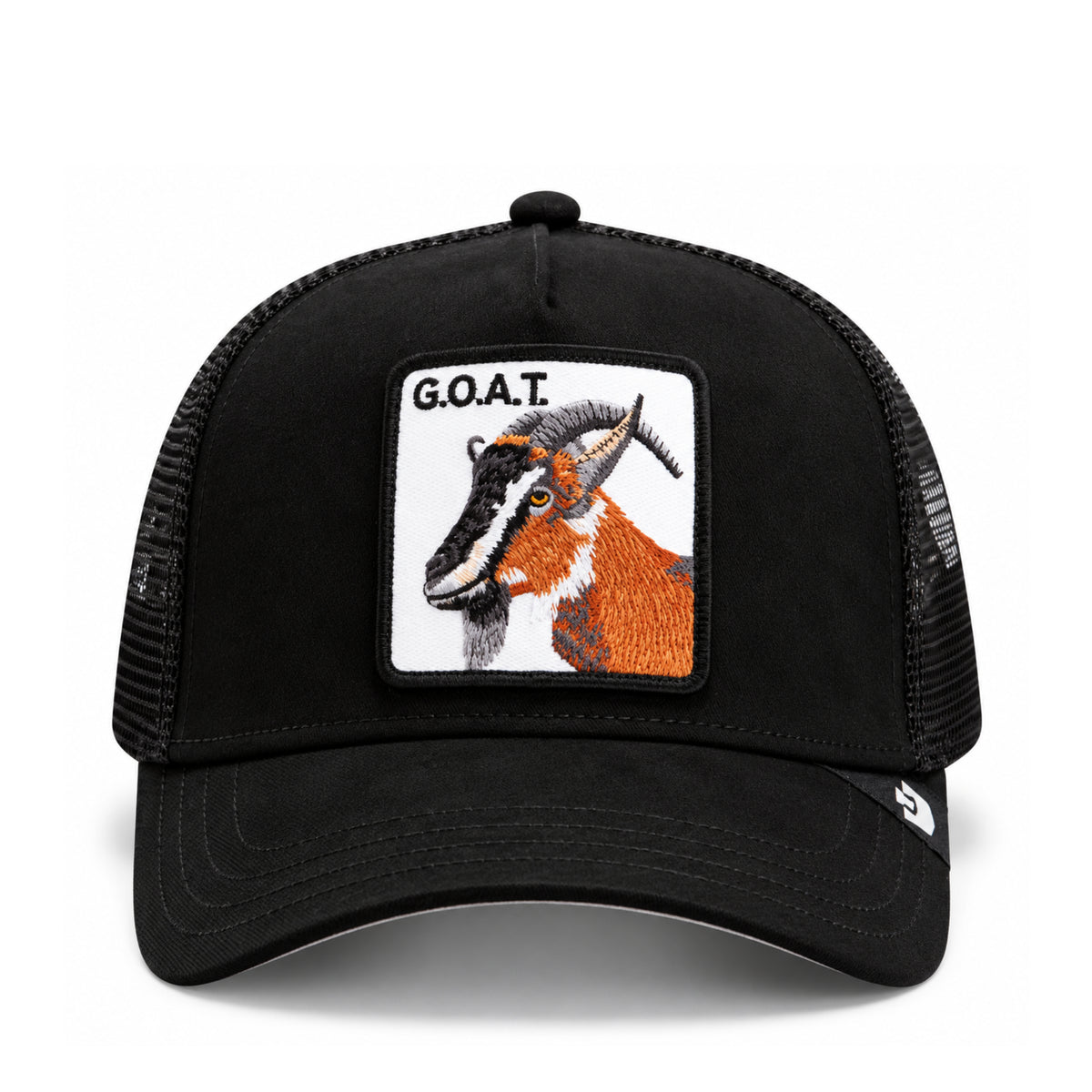 Goorin Bros The GOAT Black Trucker Snapback Hat front view