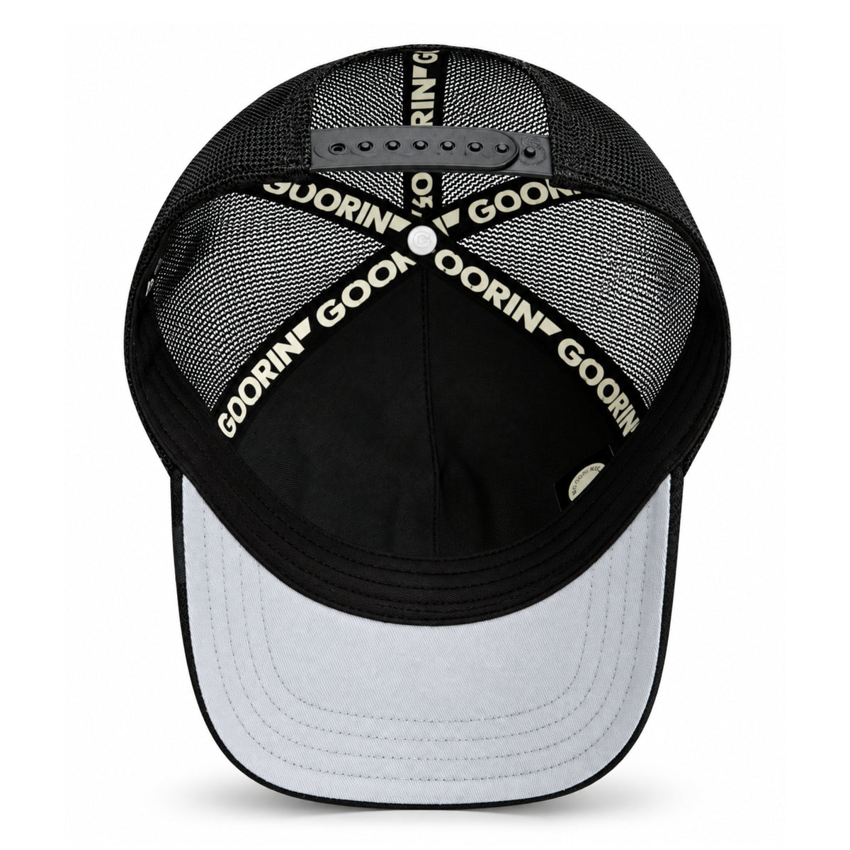 Goorin Bros The GOAT Black Trucker Snapback Hat gray under visor view