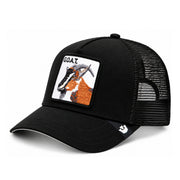 Goorin Bros The GOAT Black Trucker Snapback Hat front angled view