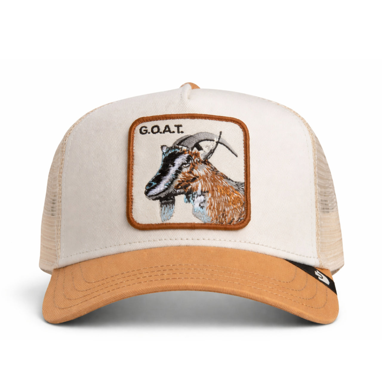 Goorin Bros The Goat Trucker Snapback Hat Khaki front view