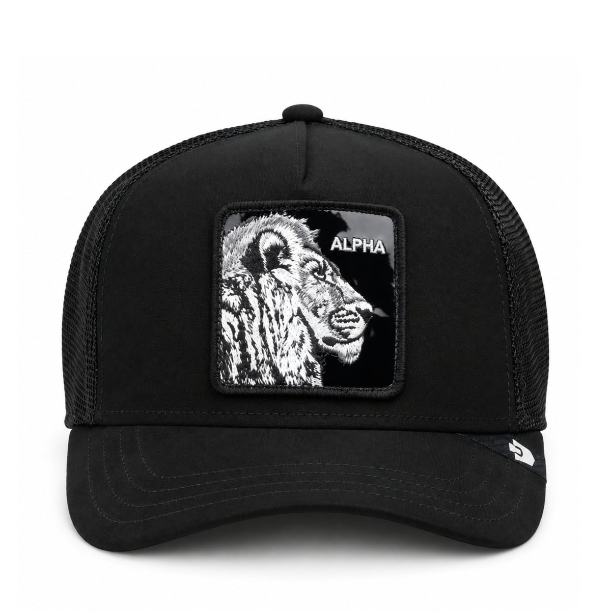 Goorin Bros Lion Alpha Blackout Suede Trucker Snapback Hat front view