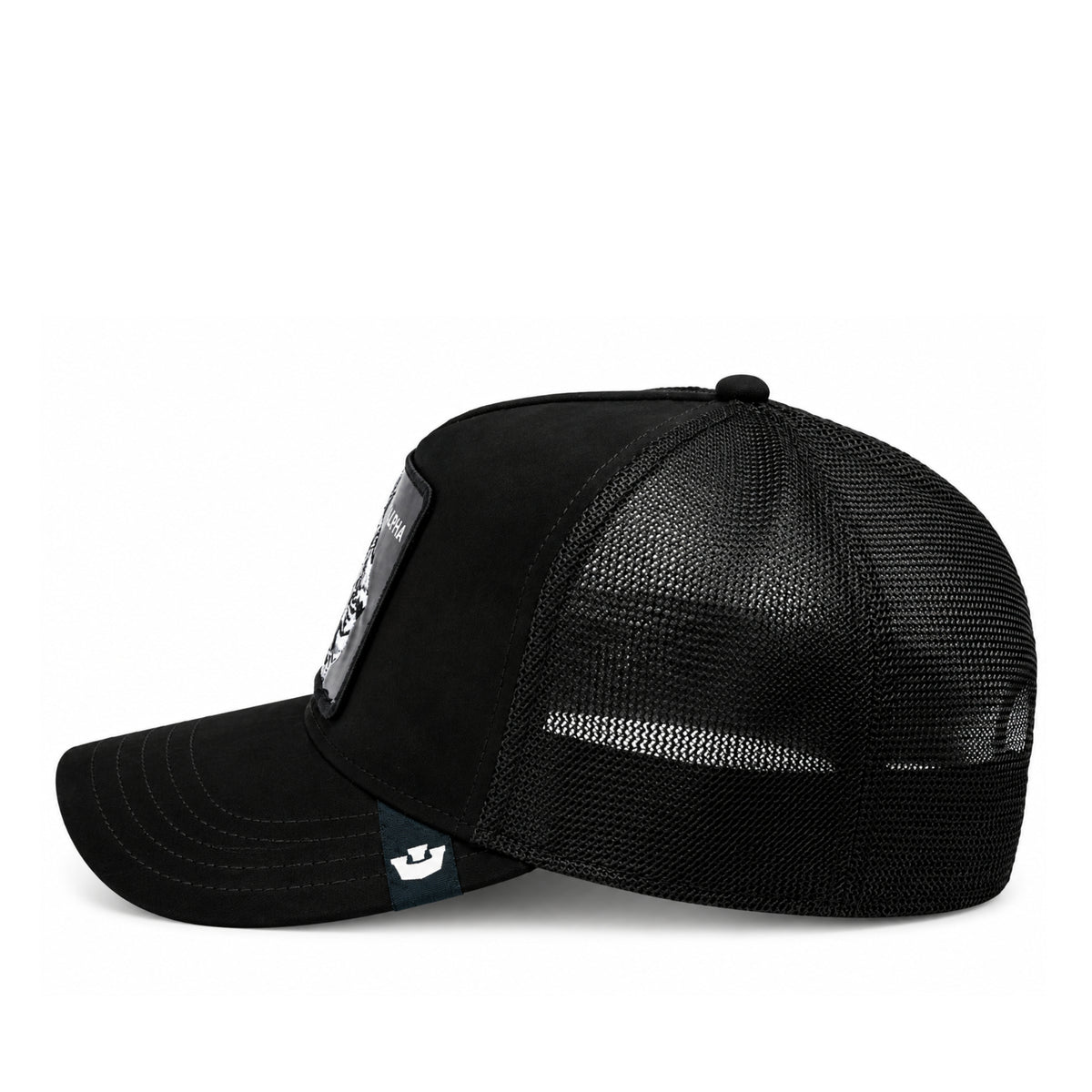 Goorin Bros Lion Alpha Blackout Suede Trucker Snapback Hat side view