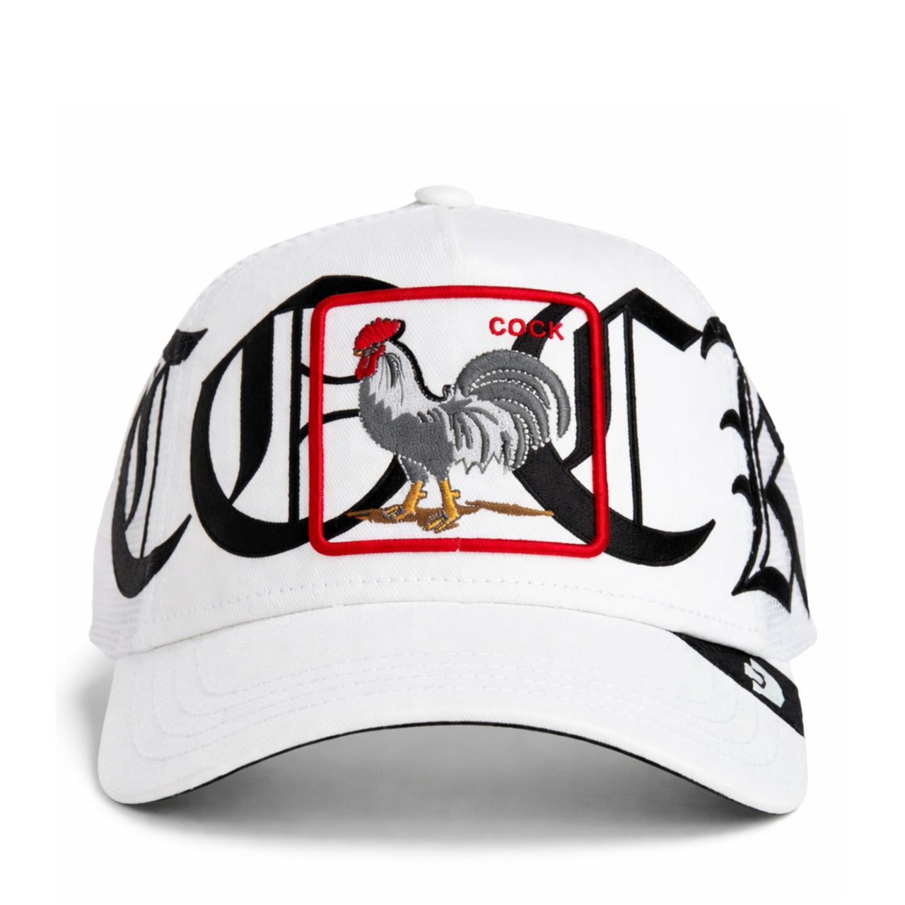 Goorin Bros Old English Cock Trucker Snapback Hat White front view