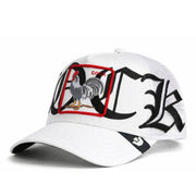 Goorin Bros Old English Cock Trucker Snapback Hat White right front view