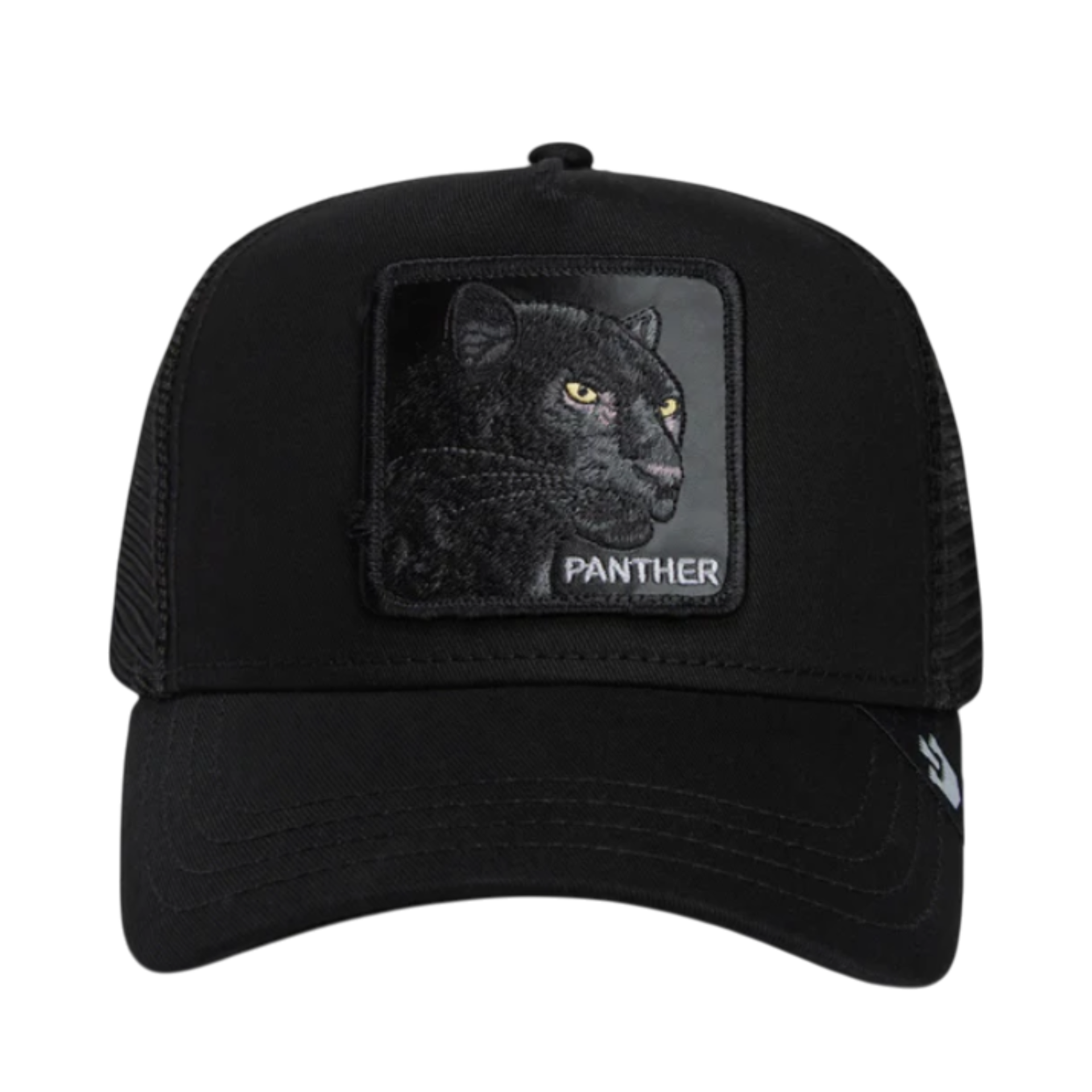 Goorin Bros The Panther All Black Trucker Mesh Snapback front view