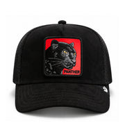 Goorin Bros Pantera Nera Rossa Black/Red Suede Trucker Mesh Snapback front view