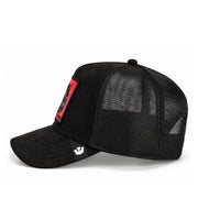 Goorin Bros Pantera Nera Rossa Black/Red Suede Trucker Mesh Snapback side view