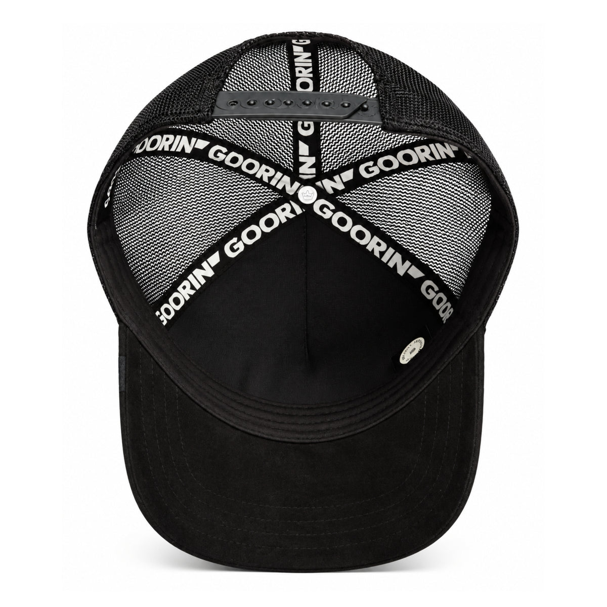 Goorin Bros Pantera Nera Rossa Black/Red Suede Trucker Mesh Snapback black under visor view