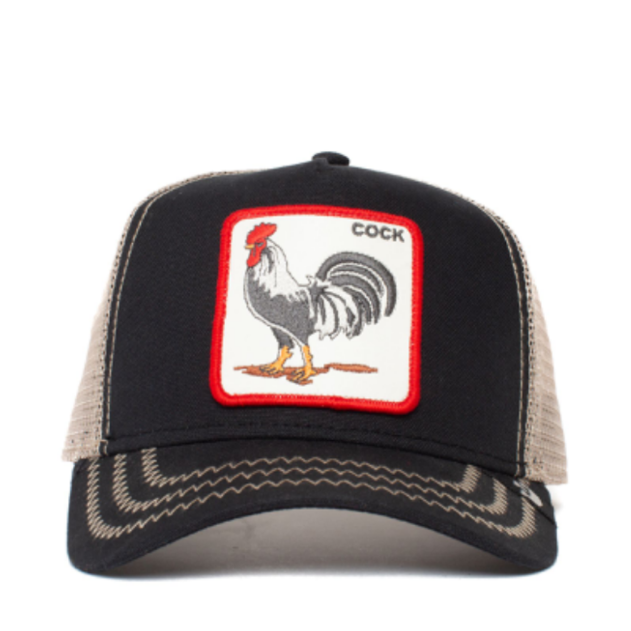 Front View of Goorin Bros Rooster Black Trucker Mesh Snapback