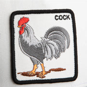 Goorin Bros Rooster Trucker Snapback Hat White Black logo view
