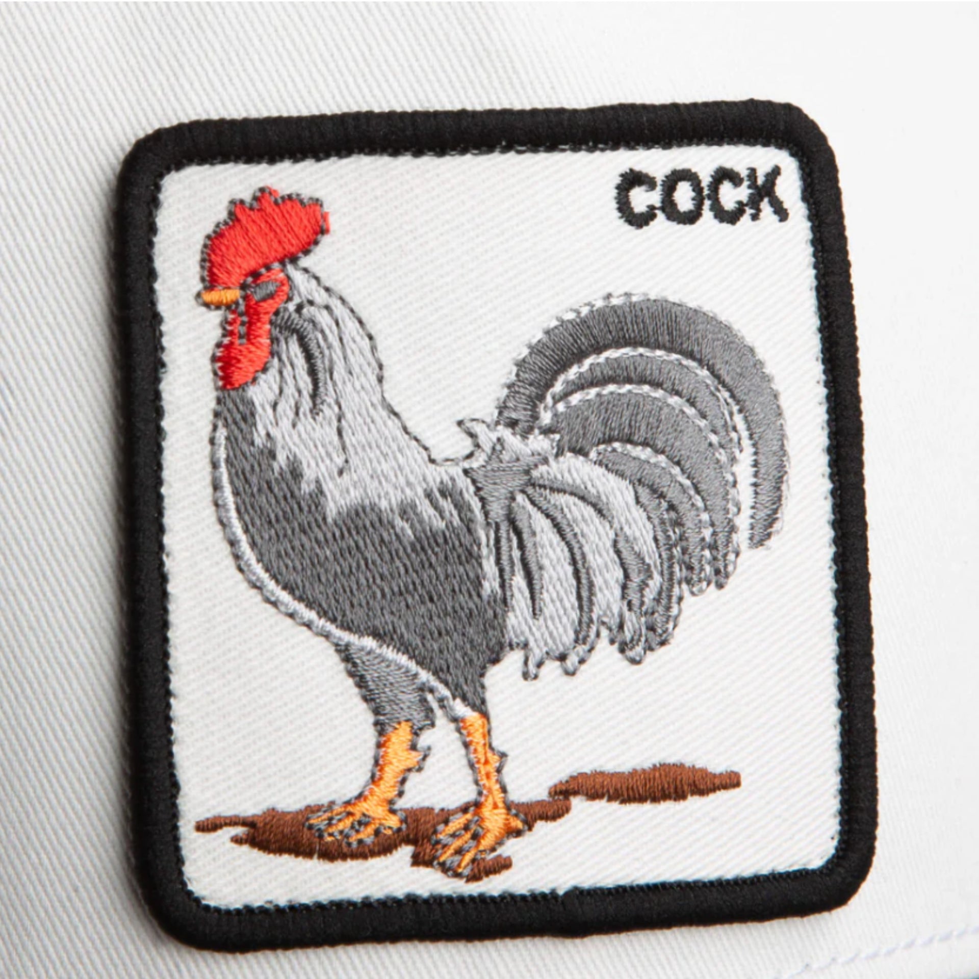Goorin Bros Rooster Trucker Snapback Hat White Black logo view