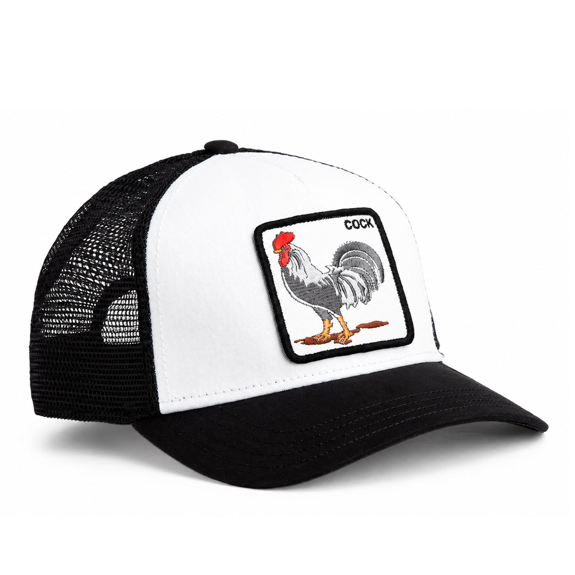 Goorin Bros Rooster Trucker Snapback Hat White Black right angle view