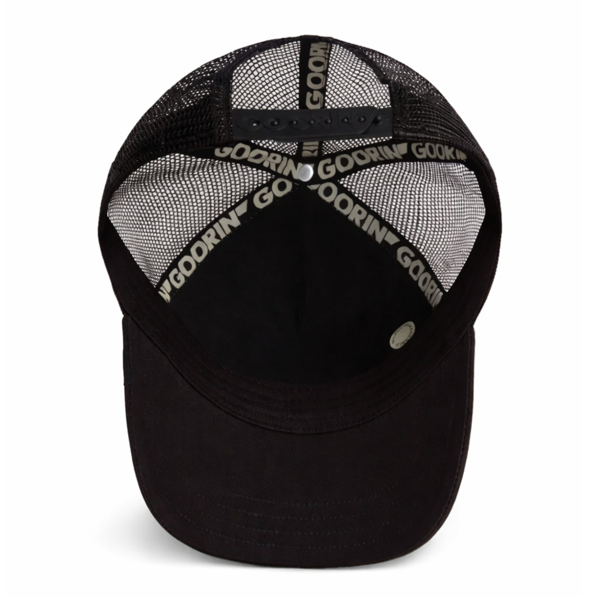 Goorin Bros Rooster Trucker Snapback Hat White Black under visor view