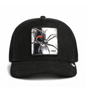 Goorin Bros Silver Spider Trucker Snapback Hat Suede Black front view