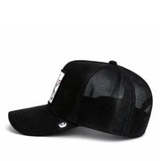 Goorin Bros Silver Spider Trucker Snapback Hat Suede Black side view