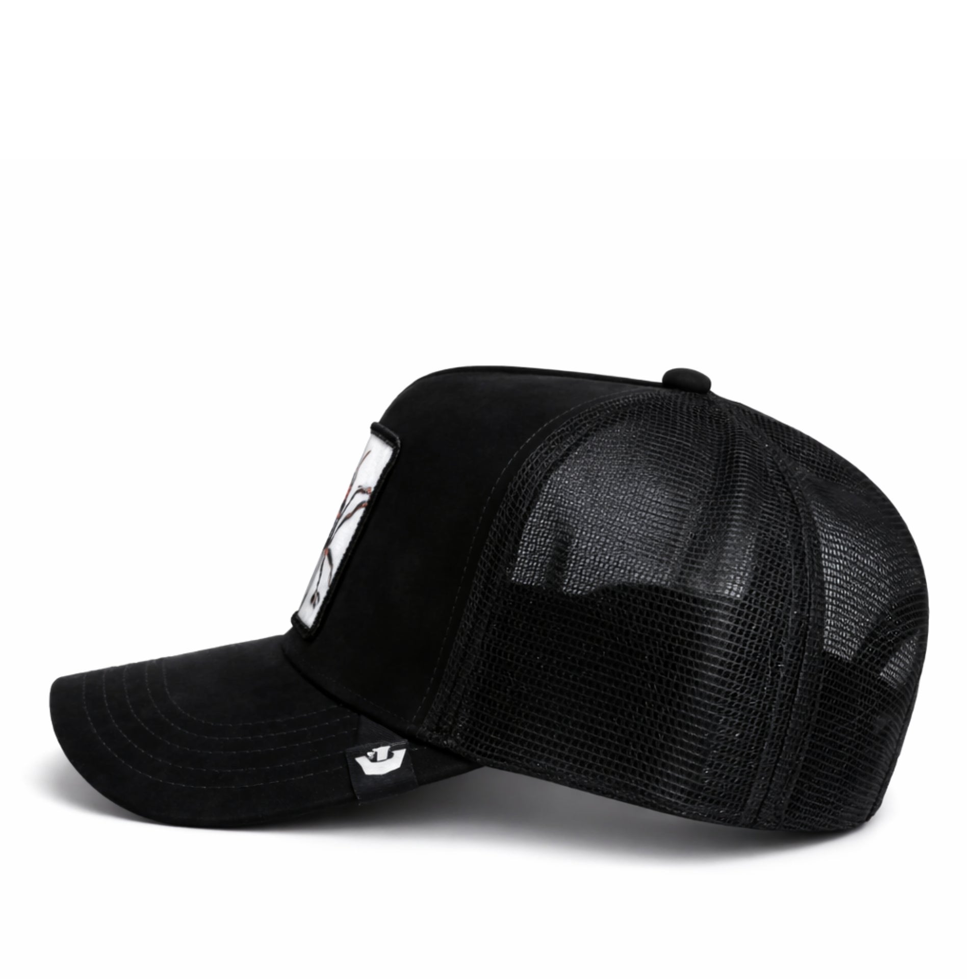 Goorin Bros Silver Spider Trucker Snapback Hat Suede Black side view