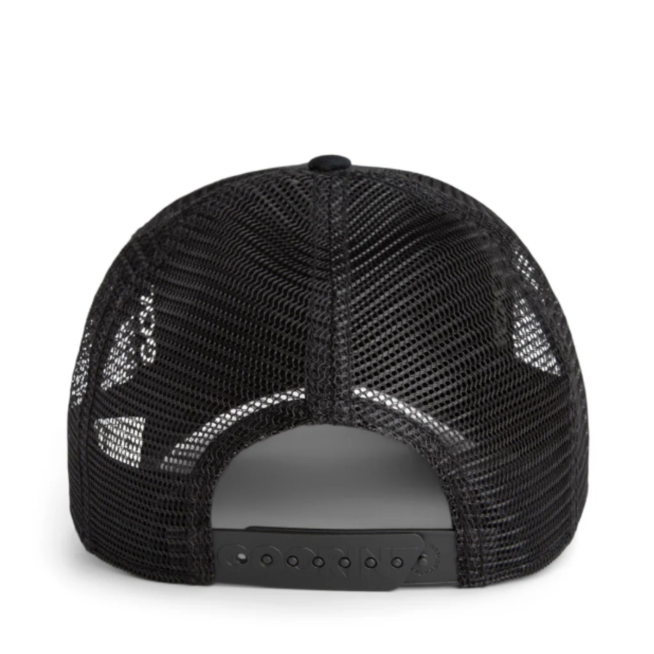 back of Goorin Bros Raging Black Mesh Trucker Snapback Hat