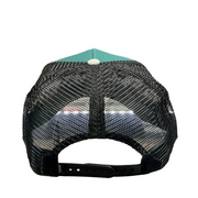 back side of fly high emerald trucker hat snapback hat