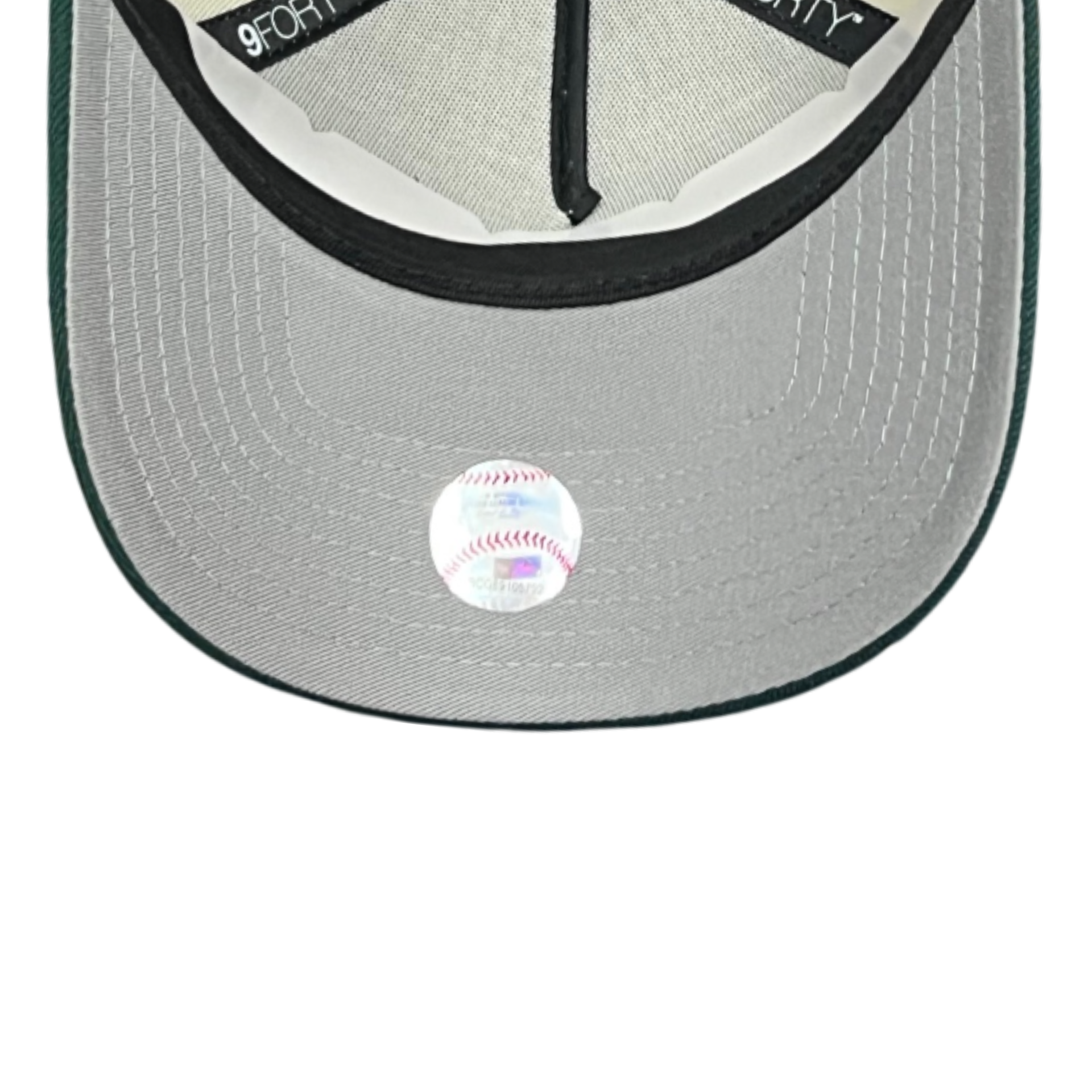 gray bottom of New Era Los Angeles Dodgers Upside Down Chrome Dark Green 9FORTY A-Frame Snapback