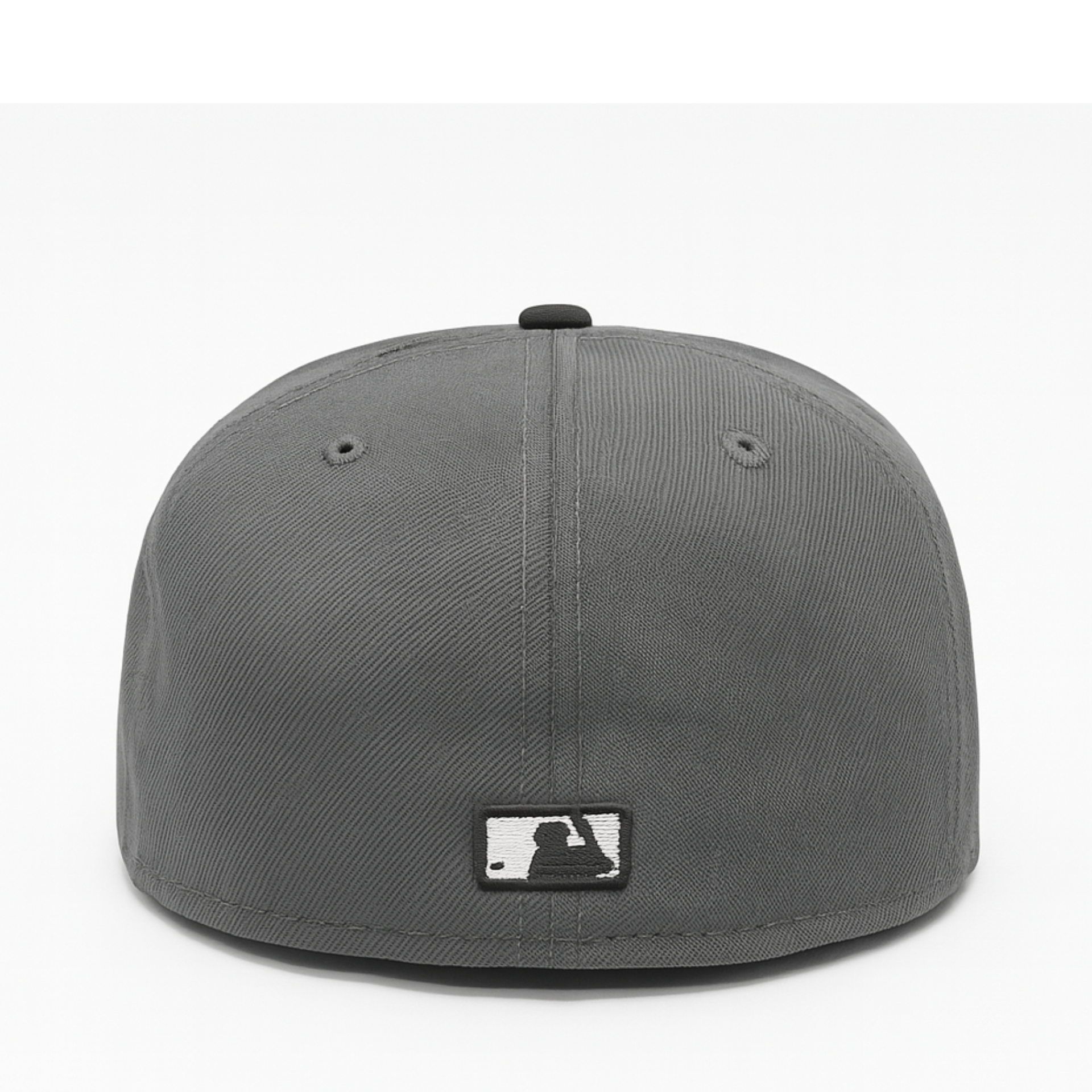 Gray baseball cap with a logo on the back against a white background