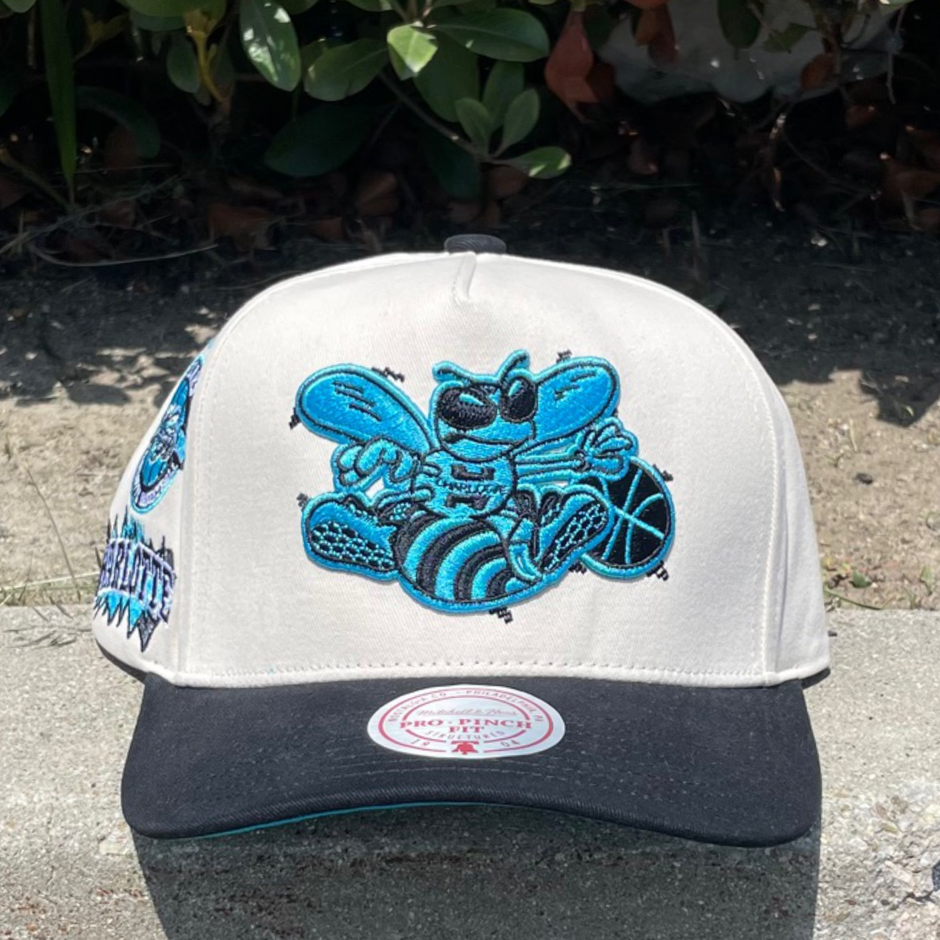 off white black charlotte hornets overspray pro pinch fit mitchell and ness snapback