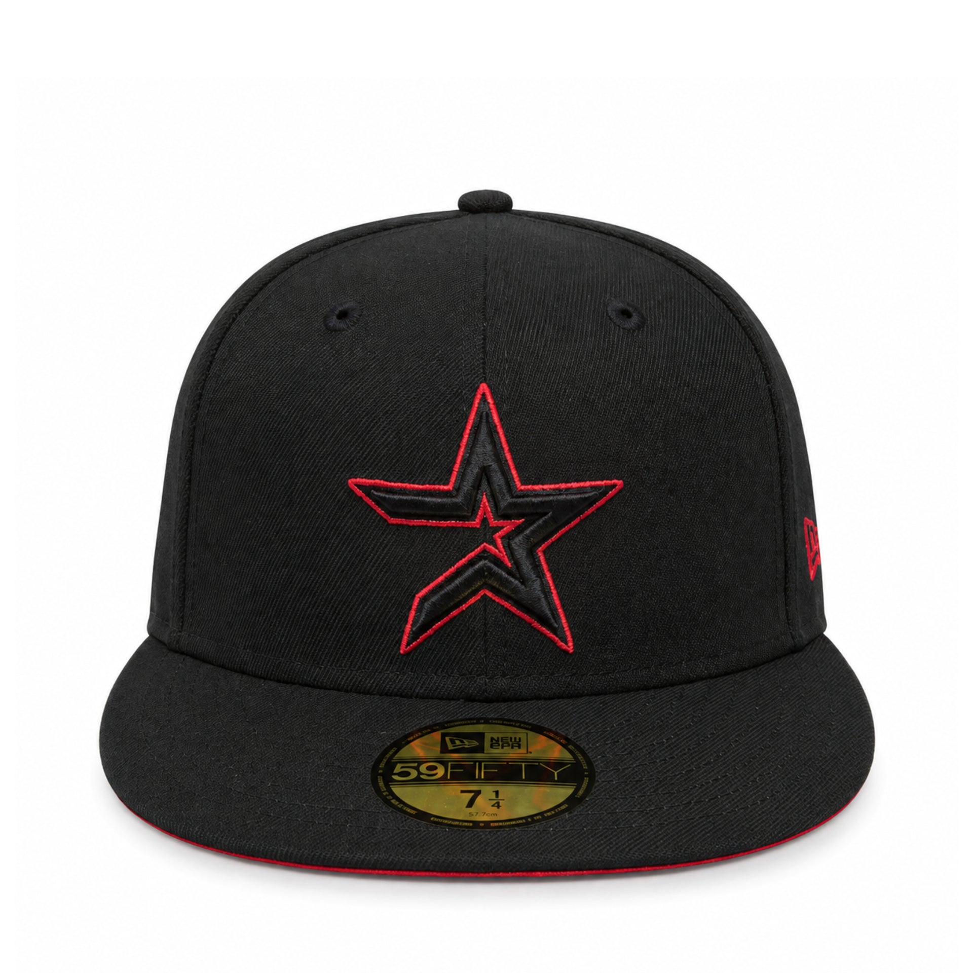 New Era Houston Astros Black Red Star 59FIFTY Fitted Hat front view