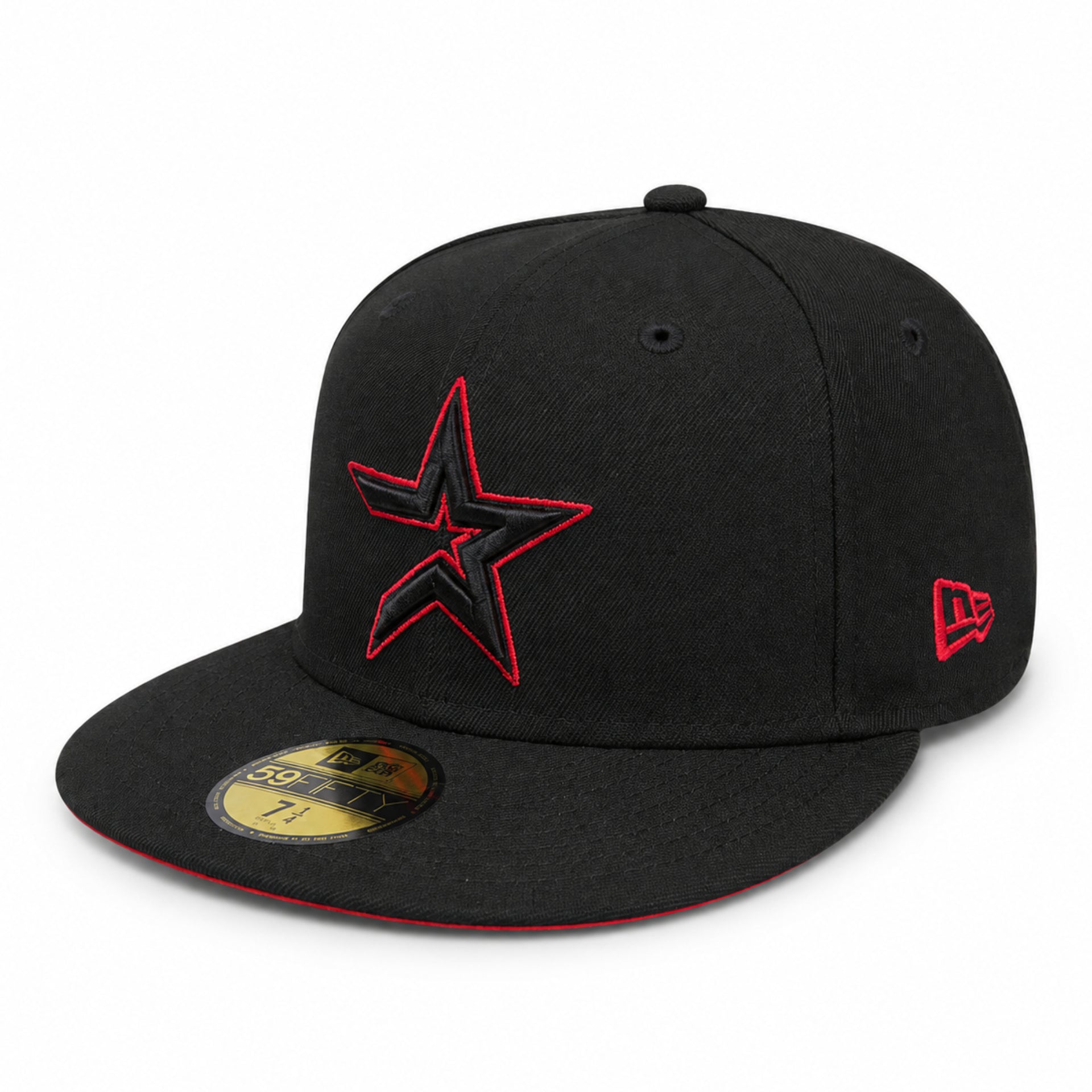 New Era Houston Astros Black Red Star 59FIFTY Fitted Hat front angle view