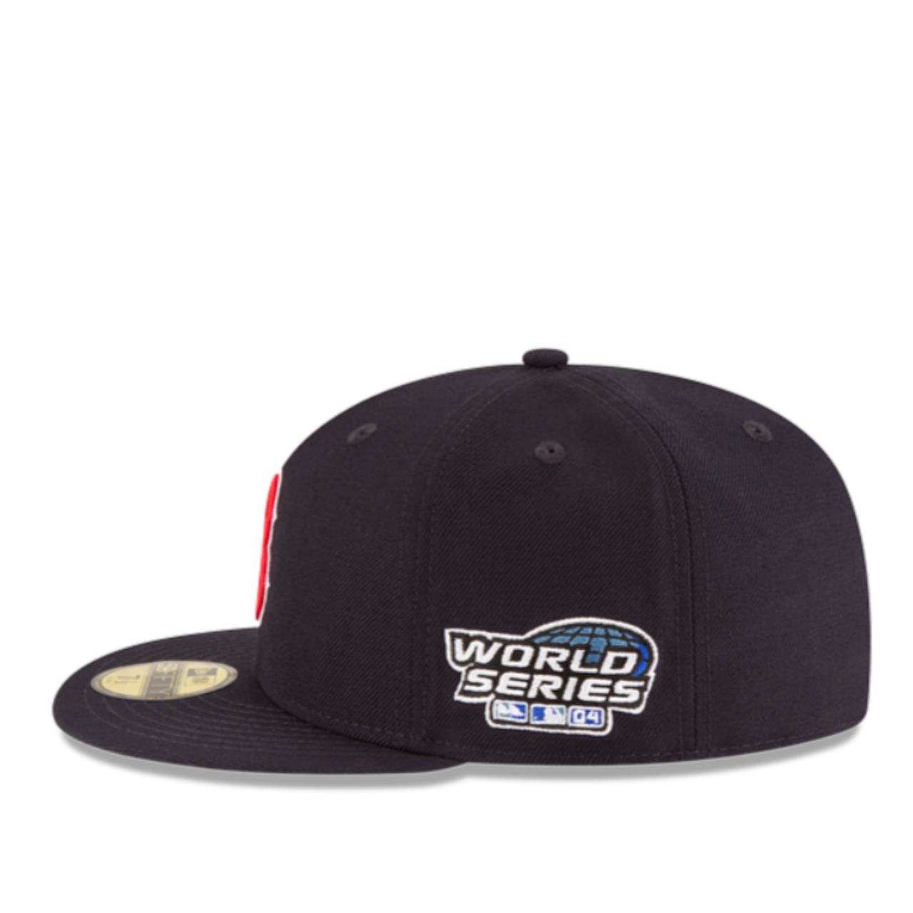 Side View of New Era Boston Red Sox Navy 2004 World Series 59Fifty Fitted Hat