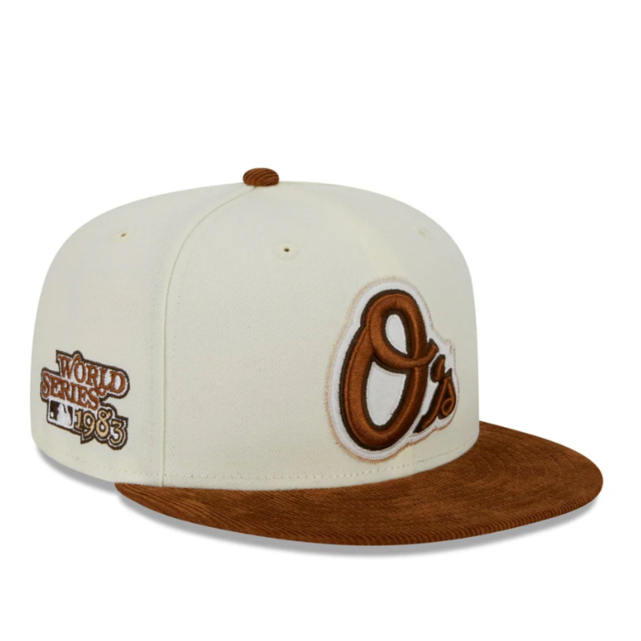 Cream Baltimore Orioles O's Corduroy Visor New Era Fitted Hat