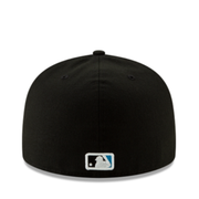 Back of New Era YOUTH Miami Marlins Black 59FIFTY Fitted Hat