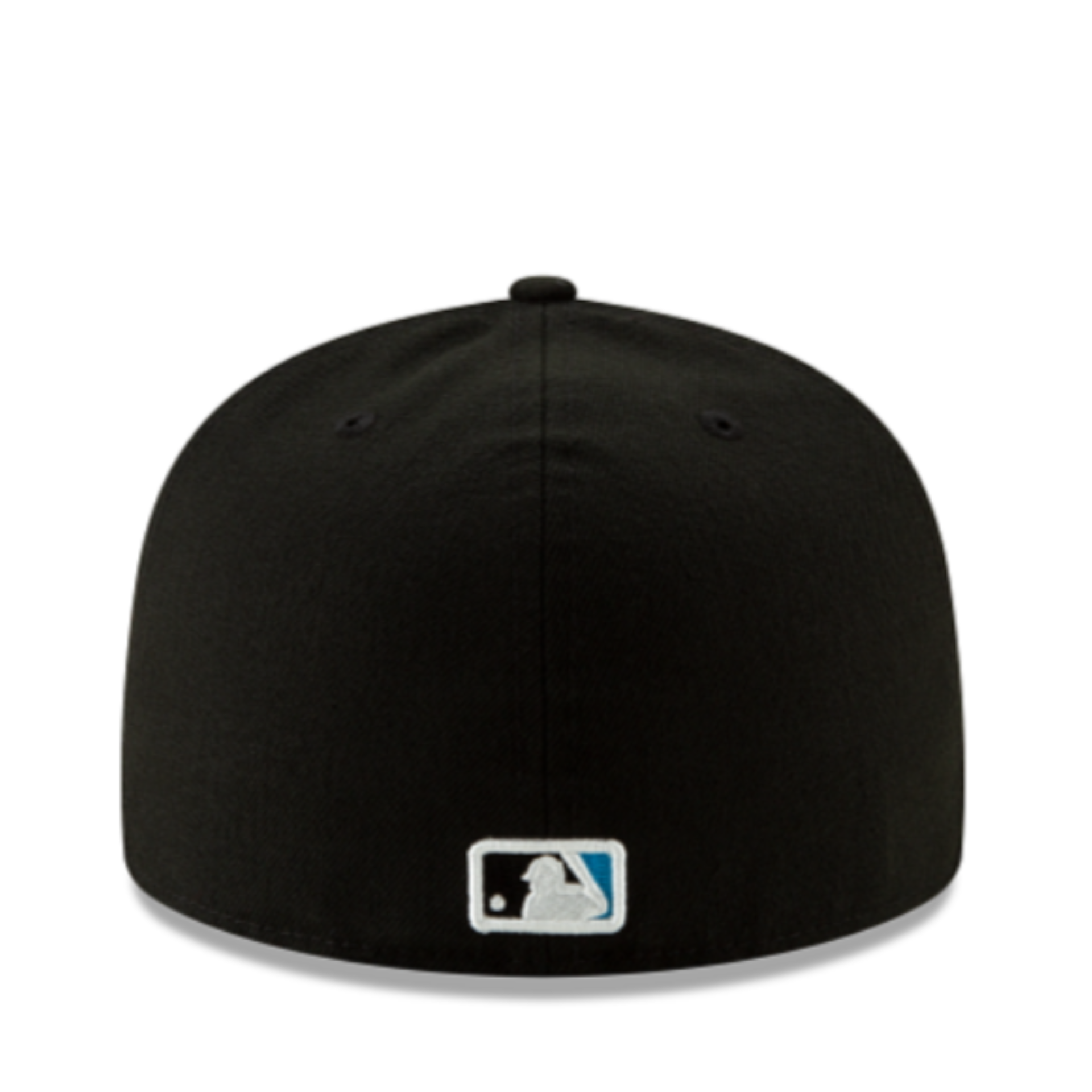 Back of New Era YOUTH Miami Marlins Black 59FIFTY Fitted Hat