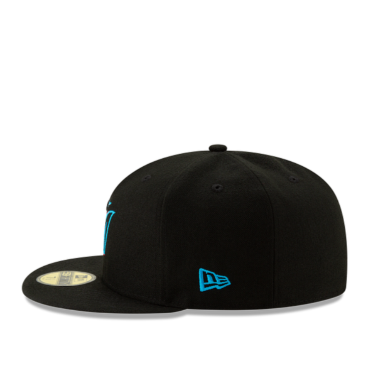 Side View of New Era Miami Marlins Authentic Collection On-Field Black 59FIFTY Fitted Hat