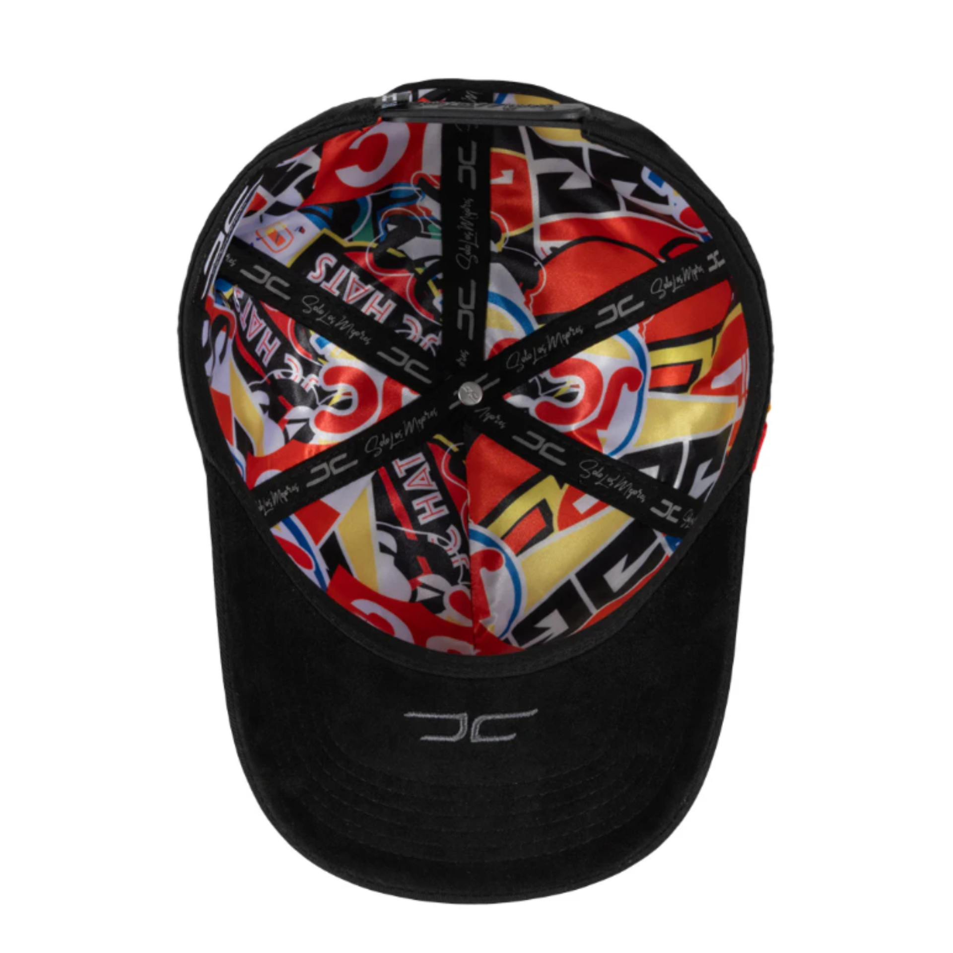 Inside of JC Double Curve Black Snapback Hat