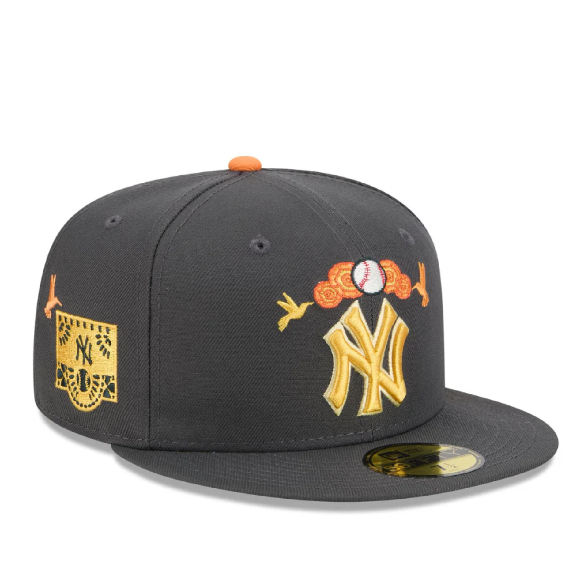 Side View of New Era New York Yankees Day of the Dead Graphite 59FIFTY Fitted Hat