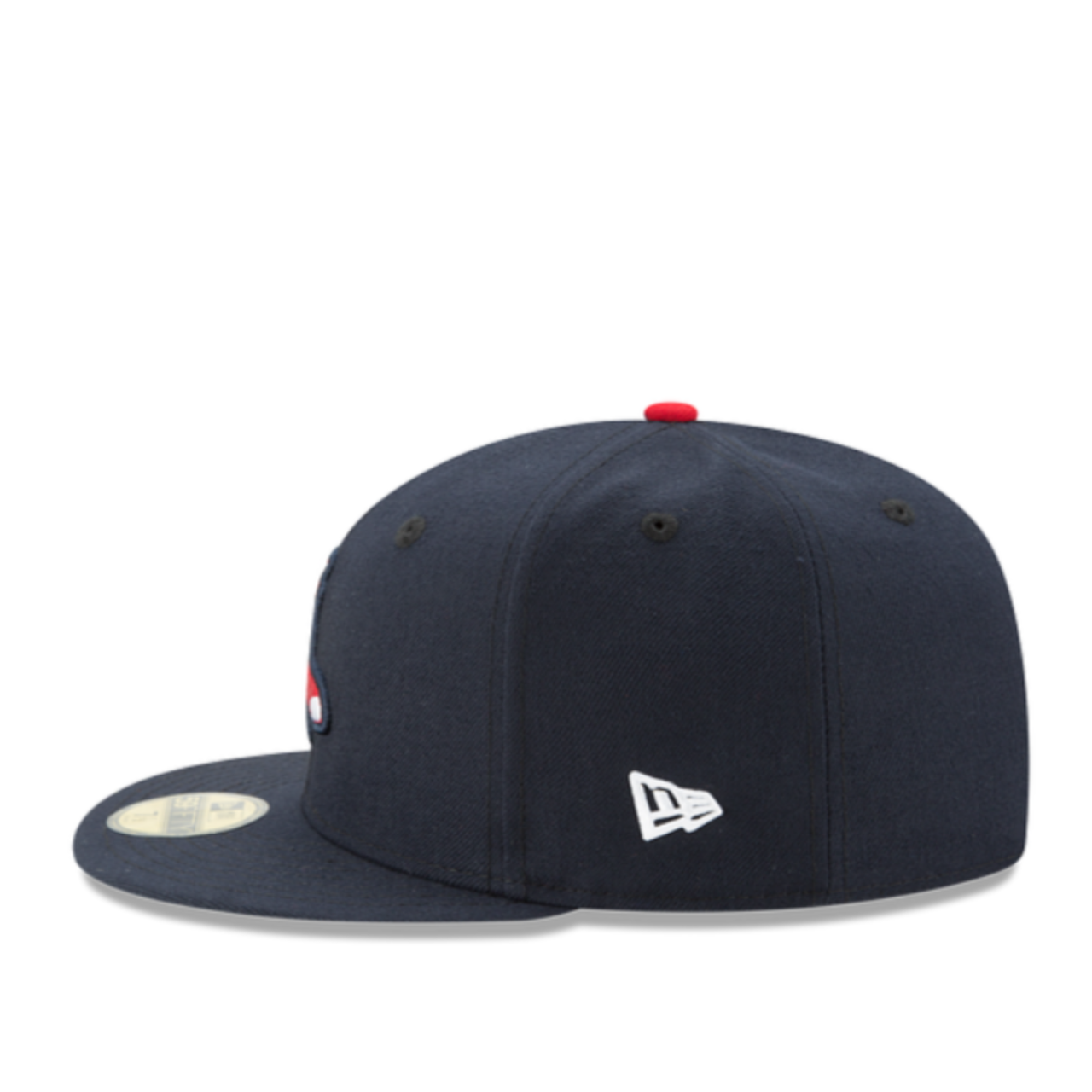 Side View of New Era Boston Red Sox Socks Logo Navy 59Fifty Fitted Hat