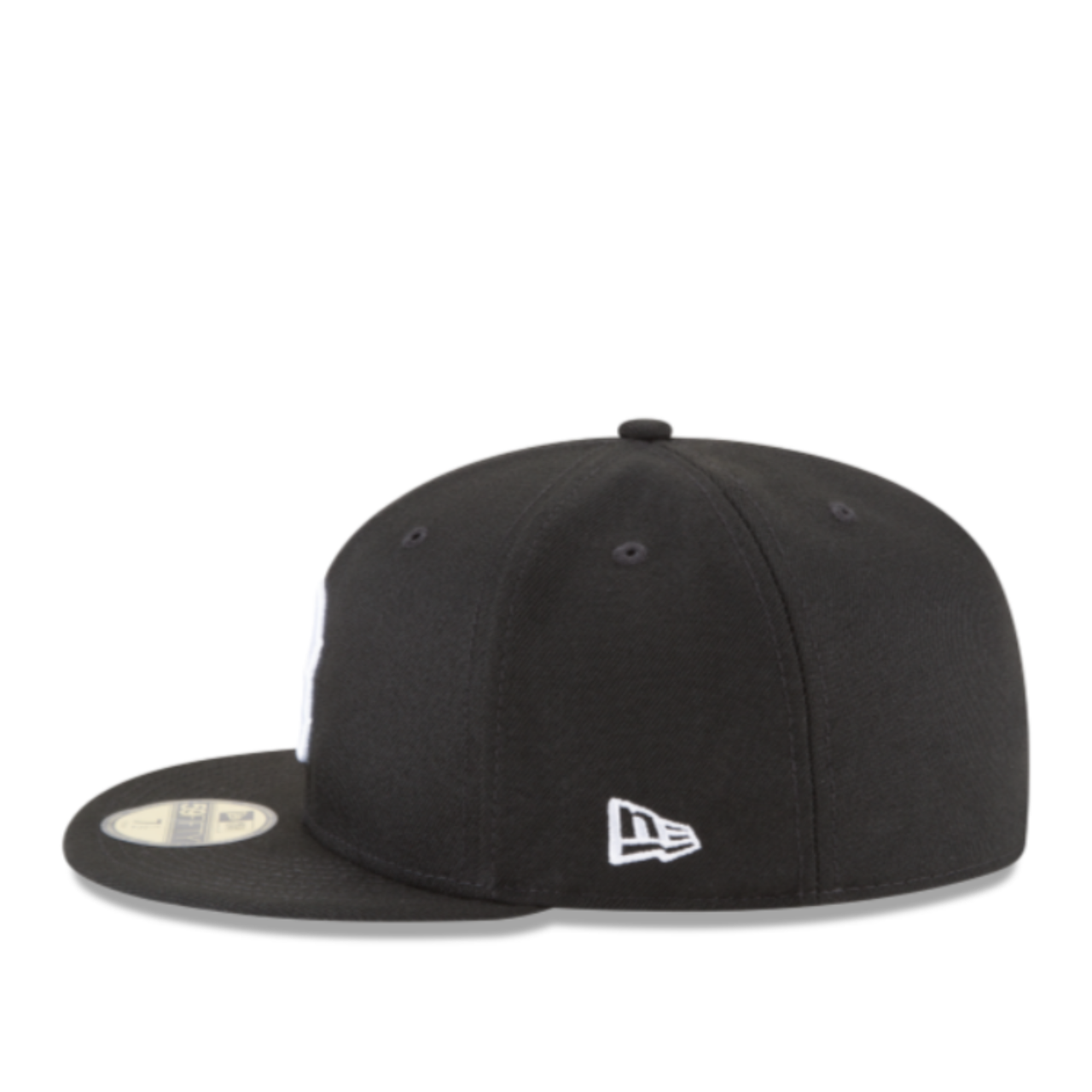 Side View of New Era MLB Boston Red Sox B Black/White Fitted Hat