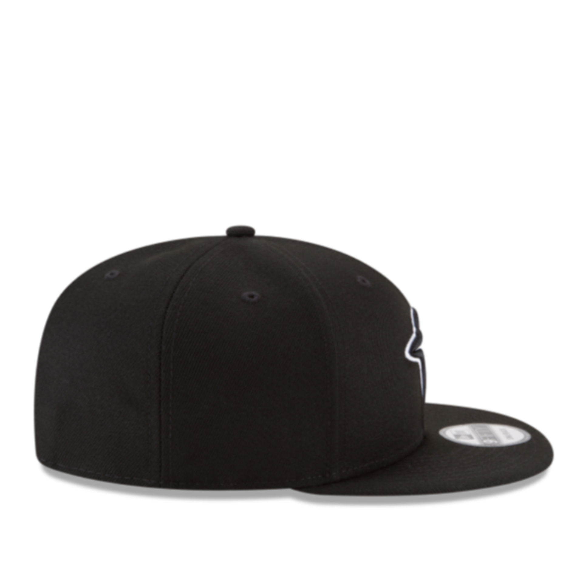 Side View of New Era Toronto Blue Jays Black White 9FIFTY Snapback Hat 