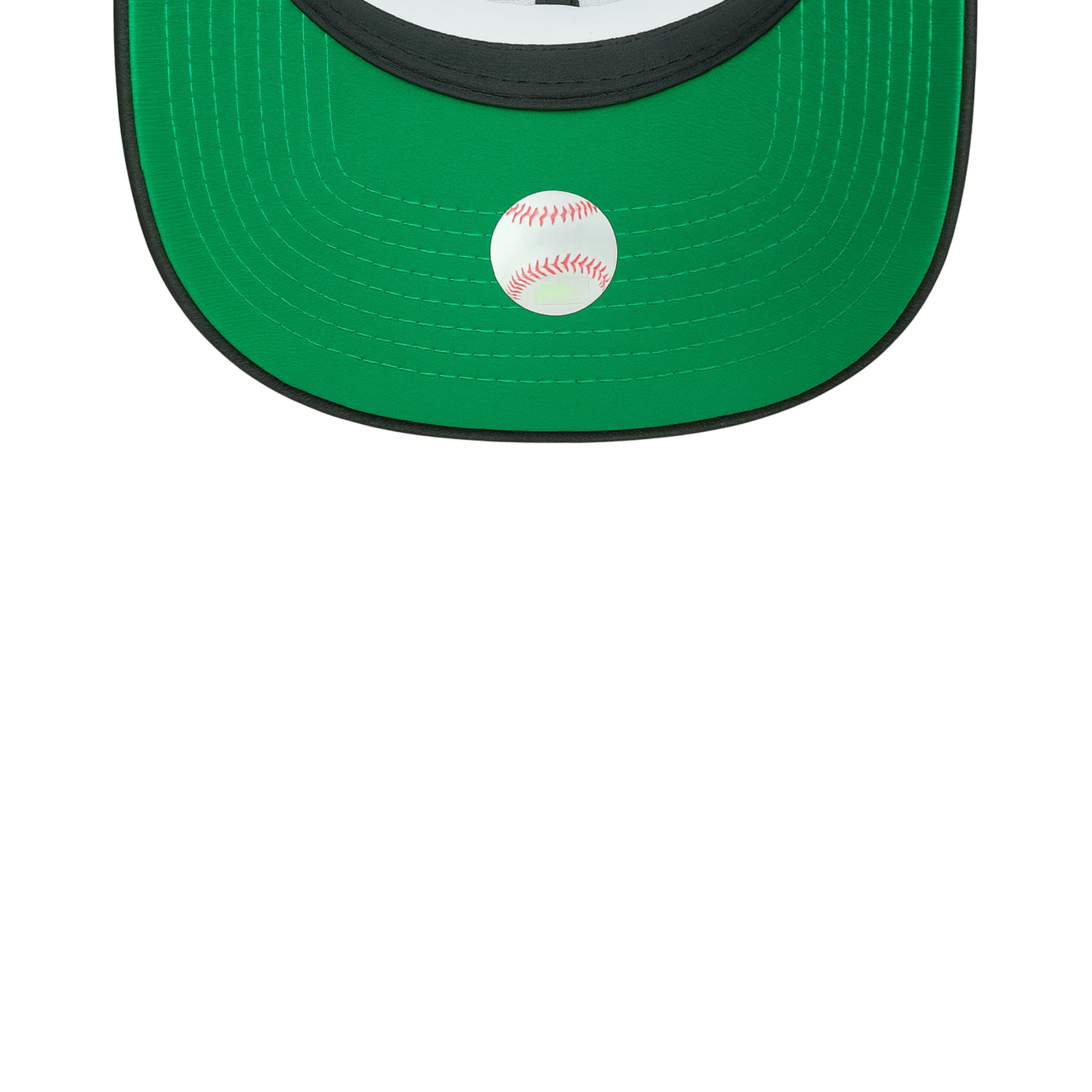 Green baseball cap with a white baseball graphic on a white background