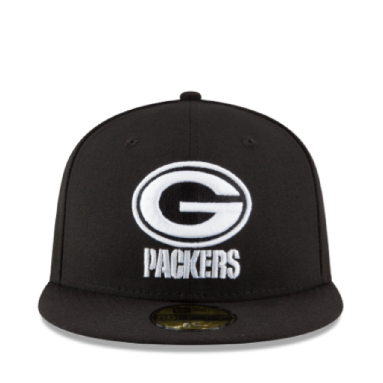Front View of New Era Green Bay Packers Black White 59FIFTY Fitted Hat