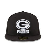 Front View of New Era Green Bay Packers Black White 59FIFTY Fitted Hat