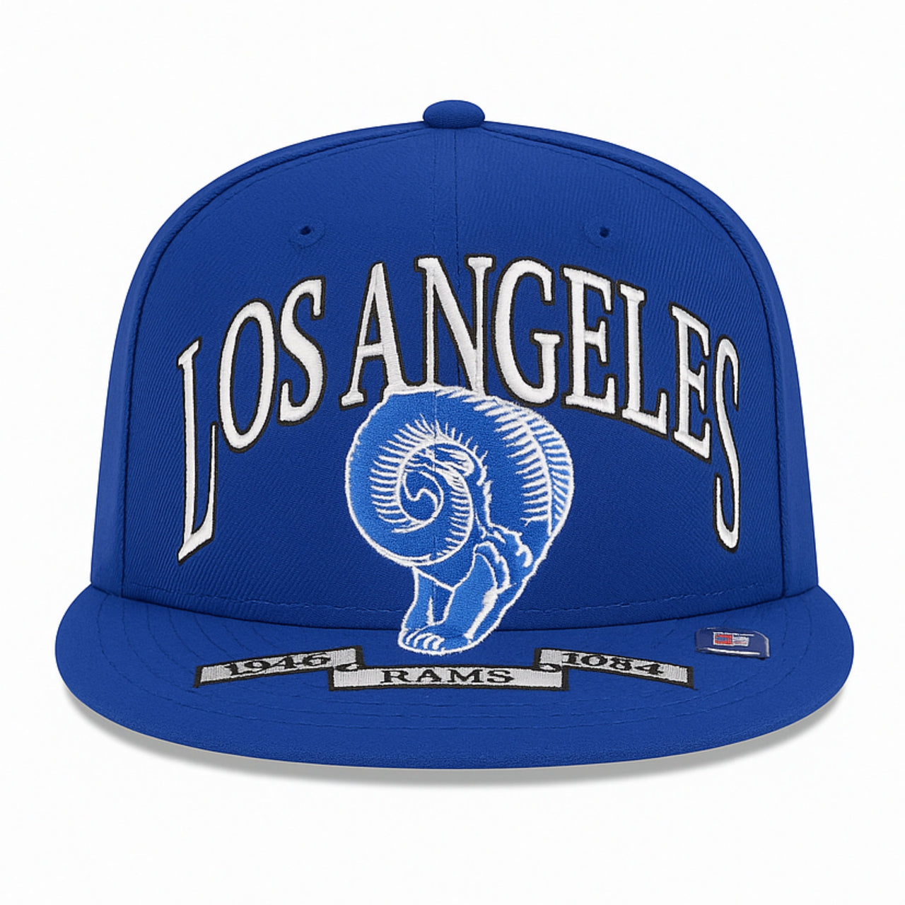 Front View of New Era NFL Los Angeles Rams Blue Oversized Edition 59Fifty Fitted Hat