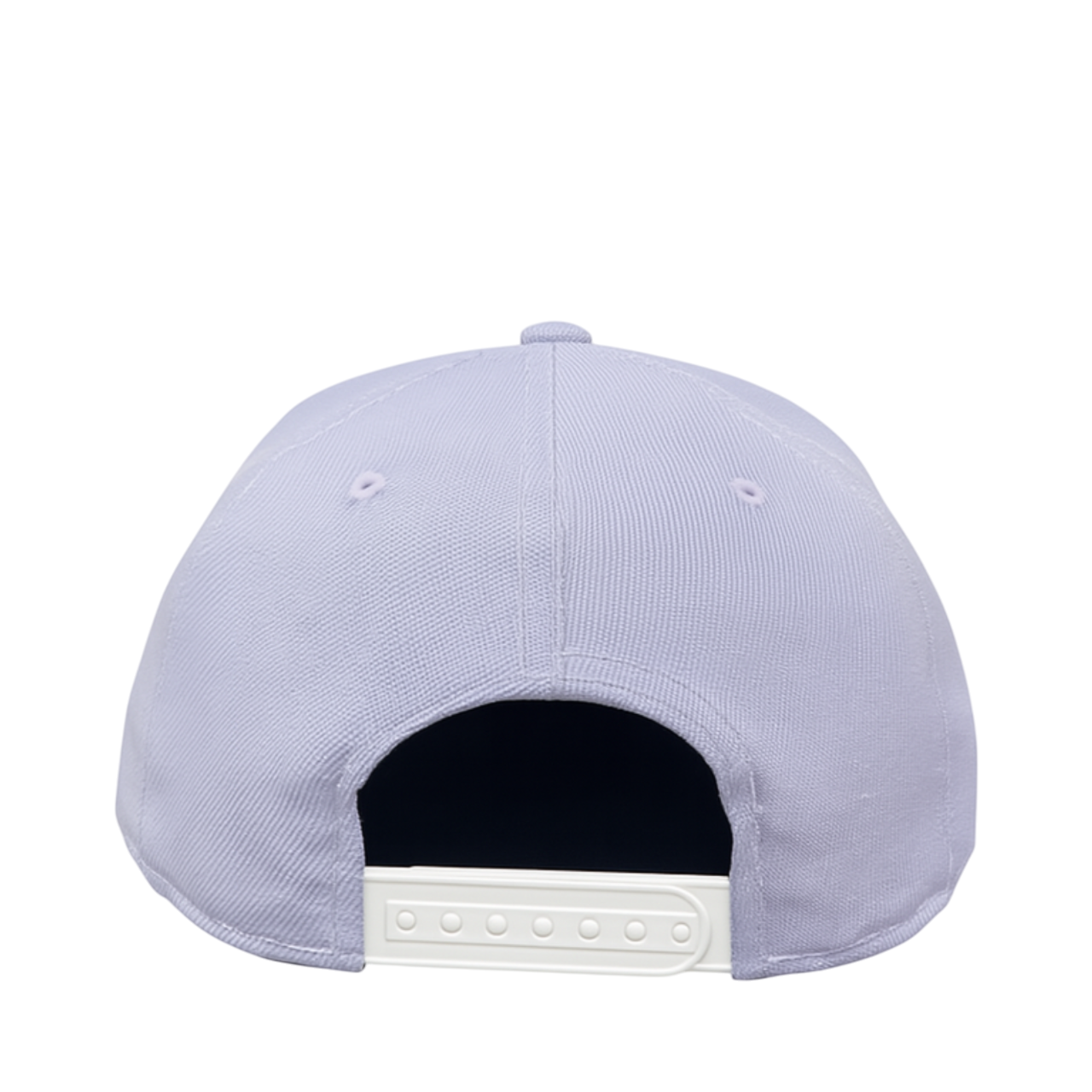 Back view of a light purple baseball cap with a white brim on a white background