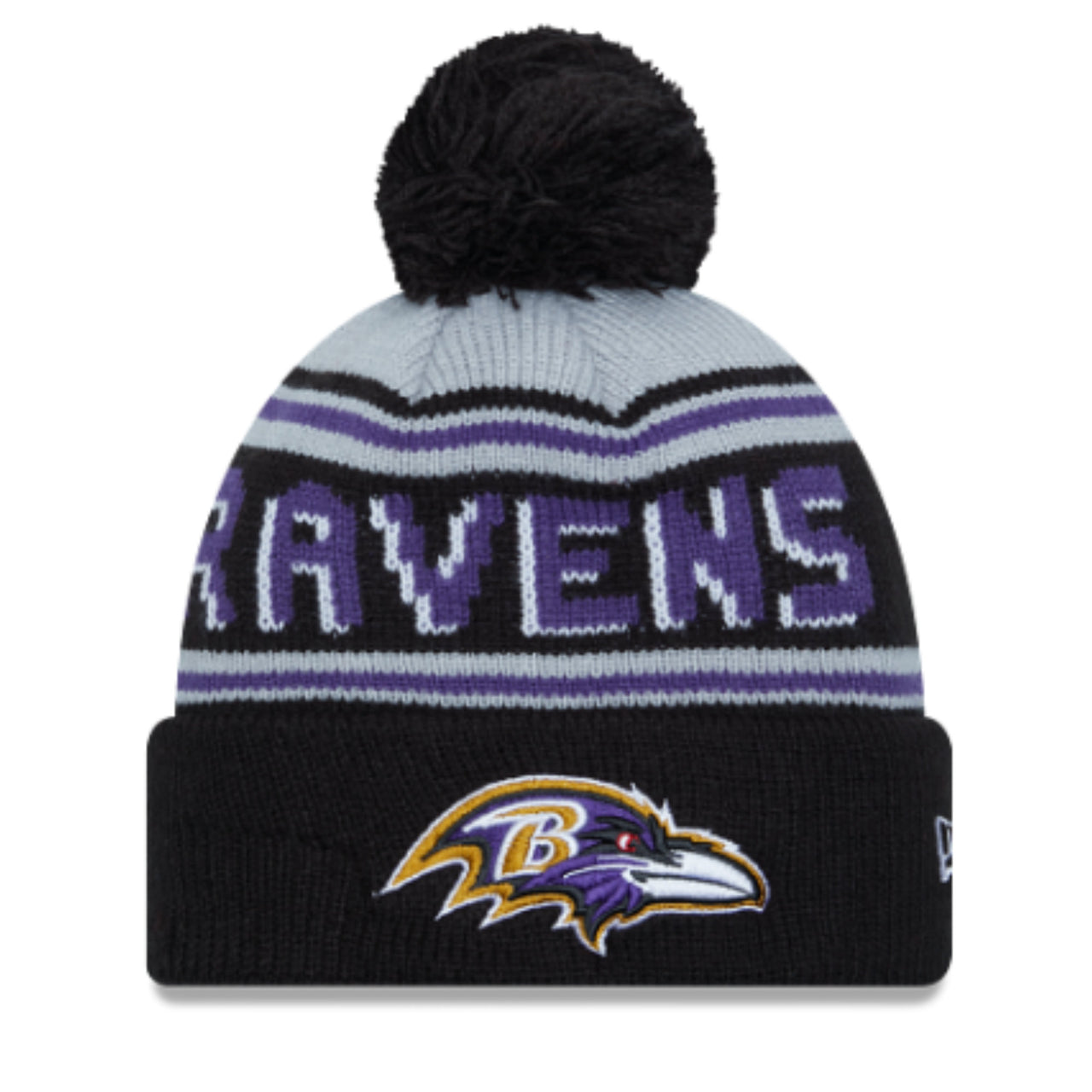 New Era Baltimore Ravens Black Cuffed Pom Knit Beanie
