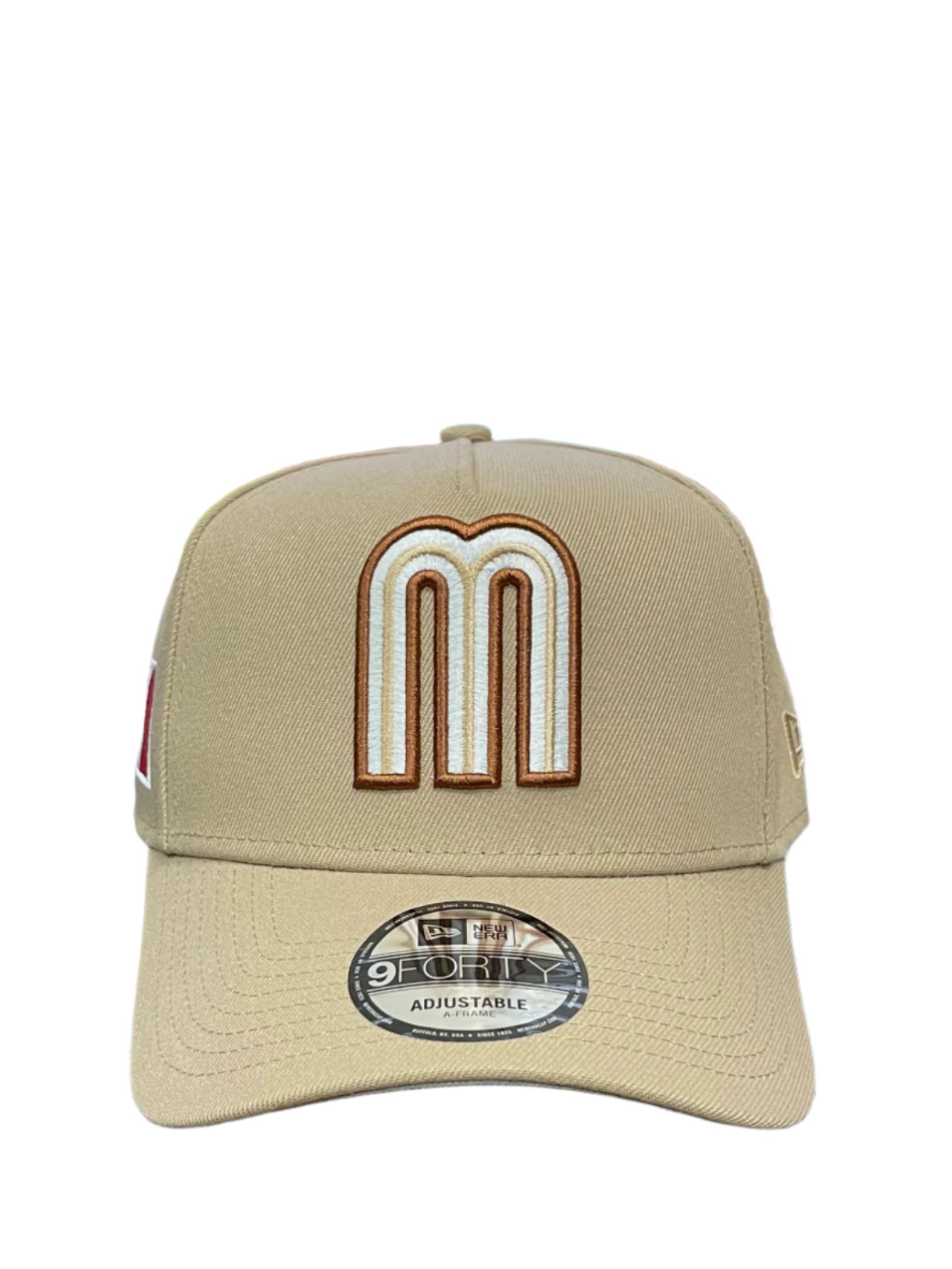 Front of New Era Mexico Khaki 9Forty A-Frame Snapback