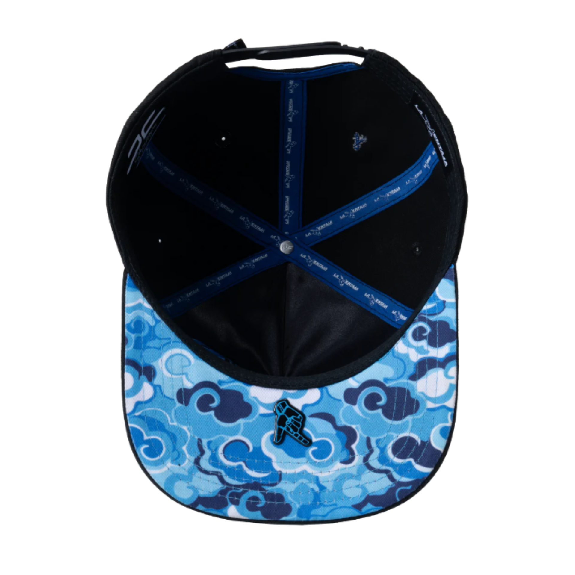 JC Blue Mask Snapback under visor.