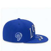 Side View of New Era NFL Los Angeles Rams Blue Oversized Edition 59Fifty Fitted Hat