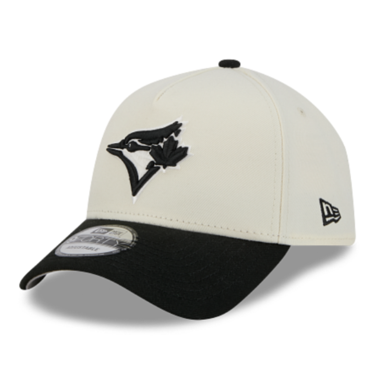 Front of New Era Toronto Blue Jays Chrome Black 9FORTY A-Frame  Snapback Hat