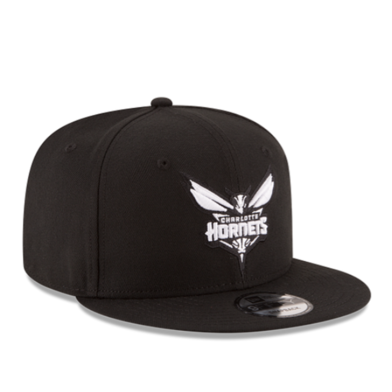 Front of New Era NBA Charlotte Hornets Black 9FIFTY Snapback Hat