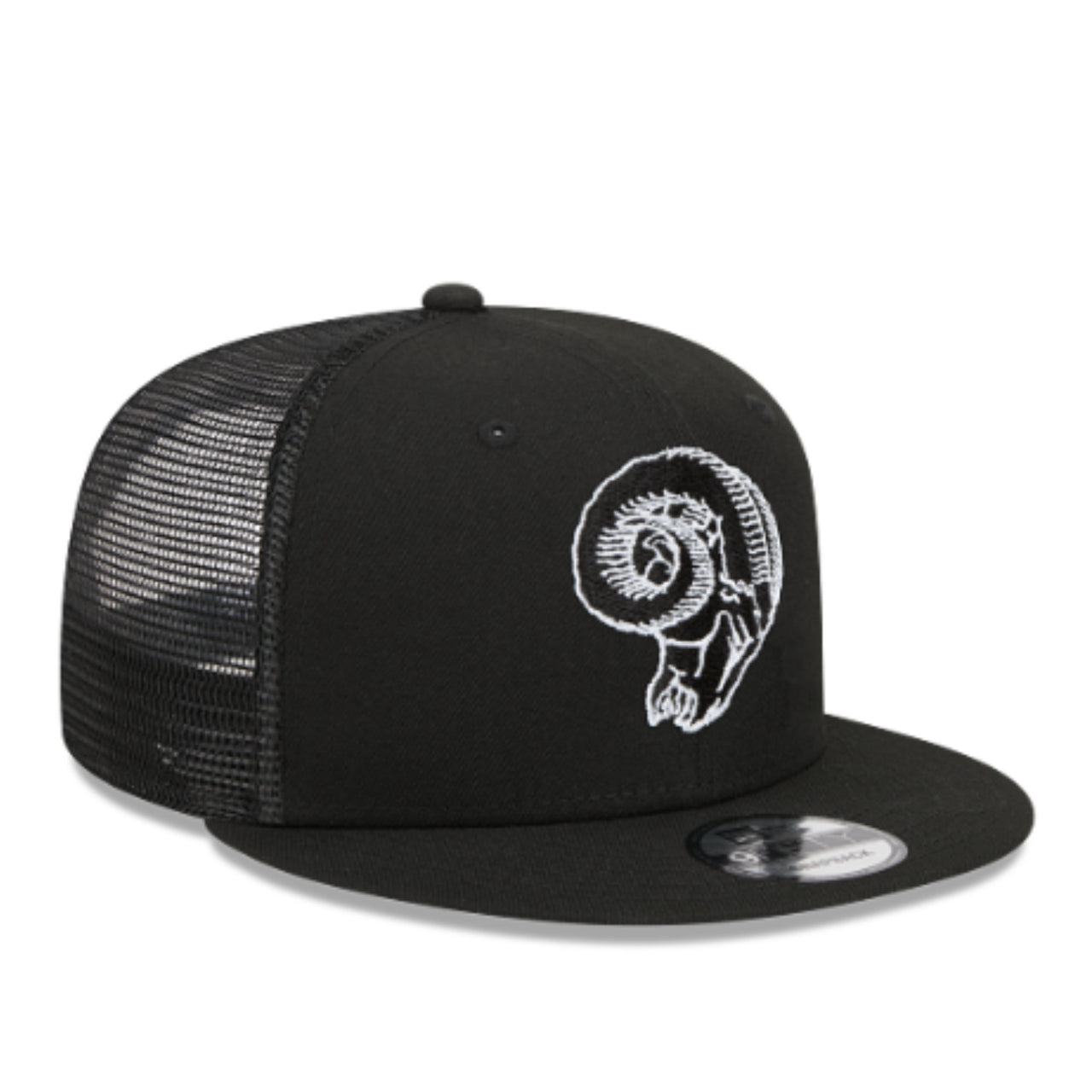 New Era Los Angeles Rams Black White 9FIFTY Trucker Snapback Hat