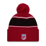 Back of New Era Arizona Cardinals 2024 Sideline Cuffed Pom Knit Beanie